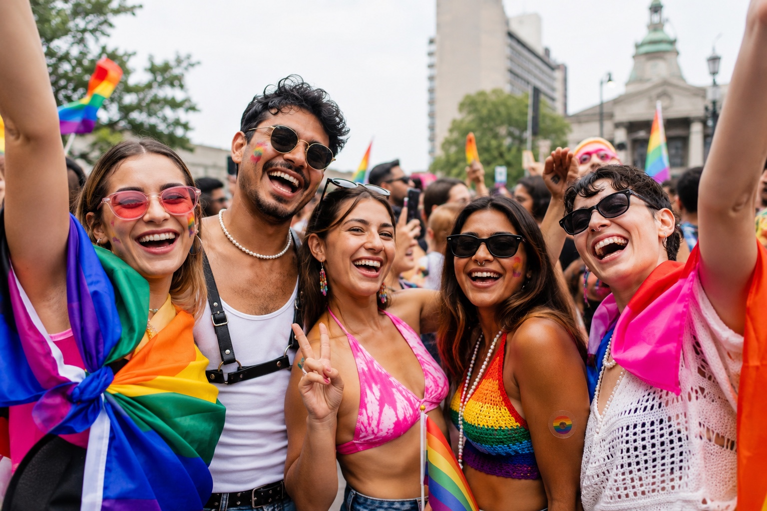 Community members celebrating together at a Pride event